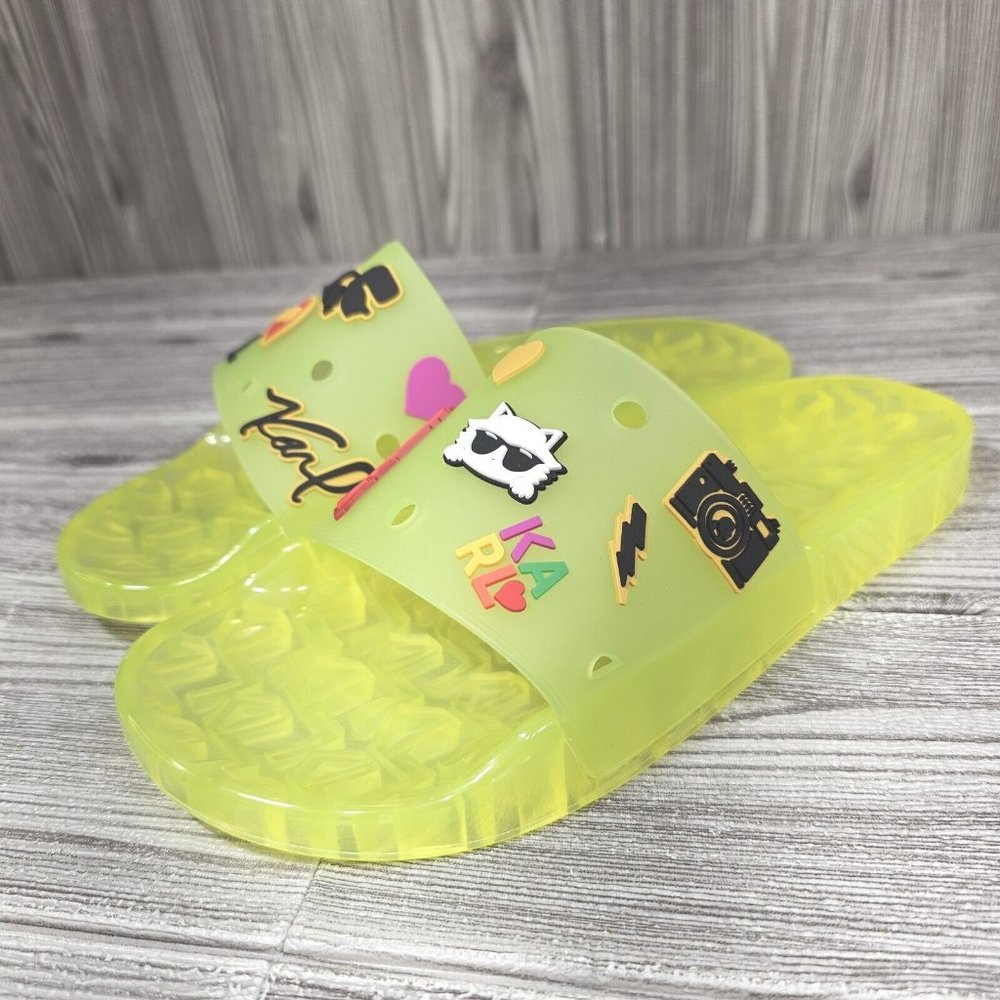 Karl Lagerfeld Paris Thea Yellow Translucent Pool Slides - Women's Size 8 NEW